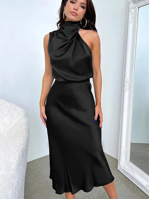 High-End Satin Sleeveless Long Dress New Fashion Elegant Evening Dress Wedding Party Prom Dress