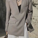 Women's Blazer V-Neck Long Sleeve Solid Color Medium Length Jacket Pocket Split Suit Jackets