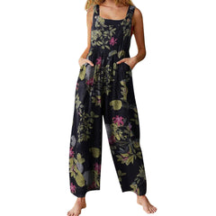 Women's Ethnic Style  Jumpsuits Summer Overalls Multicolor  Square Neck Sleeveless Casual Rompers with Pockets
