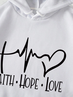 Women's "Faith Hope Love" Graphic Hoodie Casual Loose Streetwear Sweatshirt Autumn Fleece Hooded Hip Hop O-Neck Clothing Tops