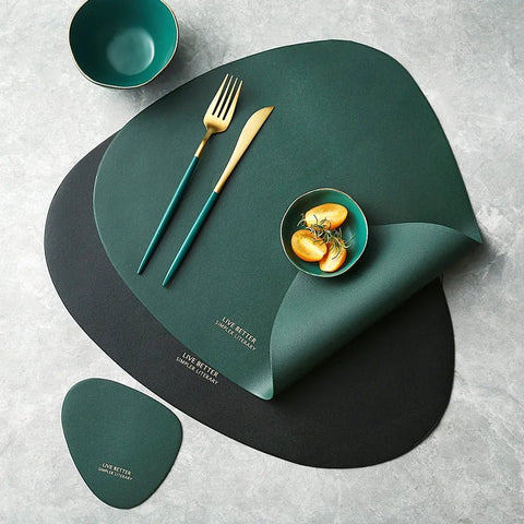 Placemat Set PU Leather Heat Insulation Non-Slip Simple Coaster Dining Table Mat Home Decor