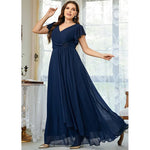 Plus Size Royal Blue V-Neck Chiffon Maxi Dress Short Sleeve Elegant Evening Wedding Party Prom Dress