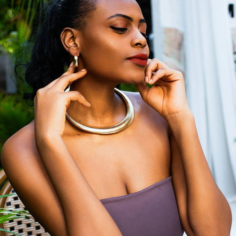 Choker Necklace Women Chunky Striped Flat Snake Collar Vintage Gold Wide Metal Fashion Jewelry Gift