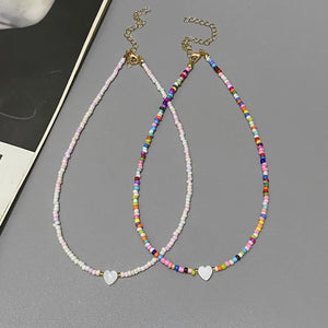 Colorful Seed Bead Choker Necklace New Love Heart Pendant Trendy Design Collar Jewelry