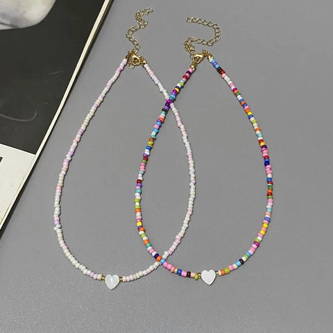 Choker Necklace Women Seed Bead Colorful Love Heart Pendant Trendy Collar Jewelry Accessories