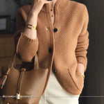 New High-End Women's Knitted Cardigan Premium Cashmere Wool Sweater Long Sleeve Half High Collar Solid Women's Wool Sweater