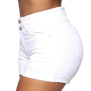 Stretchy Cotton High Waist Jean Shorts Women's Spring Summer Casual Shorts With Pockets Zipper White Black Cuffed Denim Shorts