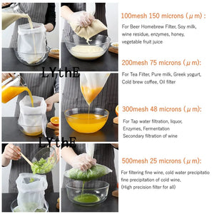 Soy Milk Wine Filter Bag Nut Milk Bag Tea Coffee Oil Yogurt Filter Net Mesh Kitchen Food Reusable Nylon Filter Bags Strainer