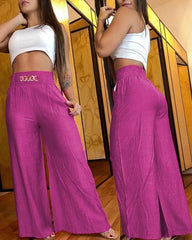 Women's Wide Leg Casual Pants with Chain Belt High Waist Long Pants Streetwear