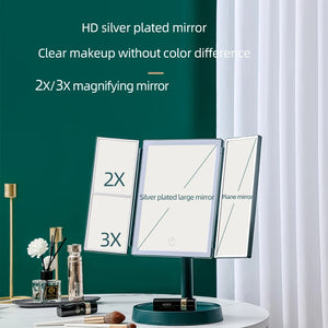 Makeup Vanity Mirror with Lights - 3 Color Lighting Modes 60 LED 1x/2x/3x Magnification, 360° Adjustable Rotation USB Charging