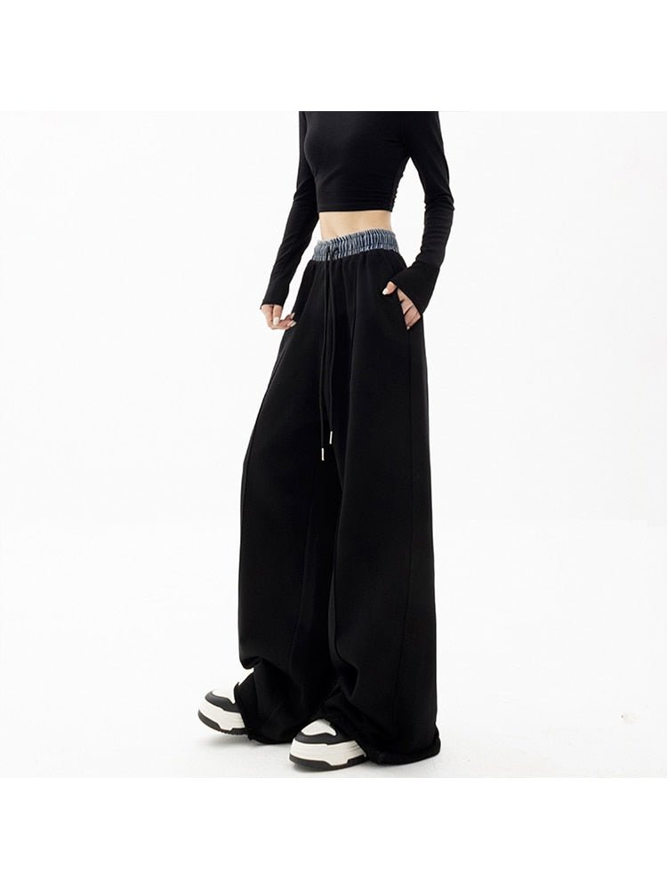 Wide Leg Velvet Sweatpants Women Elastic Waist Drawstring Loose Sports Casual Fashion Pants