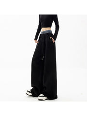 Elastic Waist Drawstring Wide Leg Velvet Sweatpants Velvet Sports Pants Female Loose