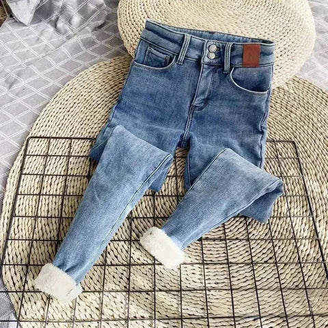 Fleece Lined Jeans Women High Waist Skinny Thick Warm Winter Pencil Pants Cold Weather Fashion