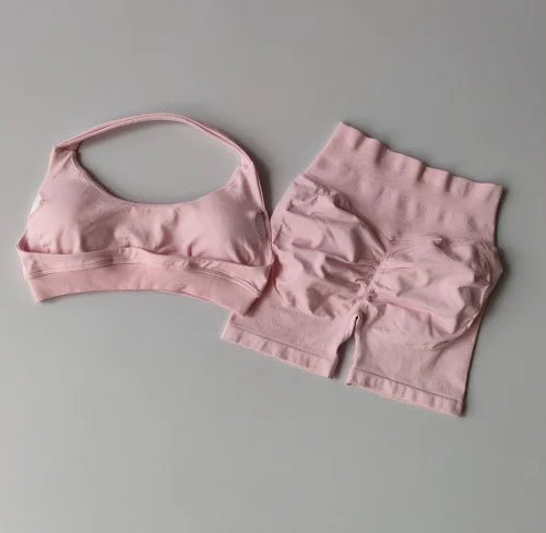 Yoga Set 2 Piece Women Halter Sports Bra High Waist Shorts Workout Fitness Athletic Gym Outfit