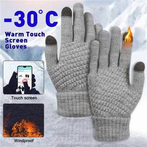 Unisex Warm Winter Touchscreen-Compatible Gloves Stretchy Classical Knit Full Finger Outdoor Cycling Driving Gloves