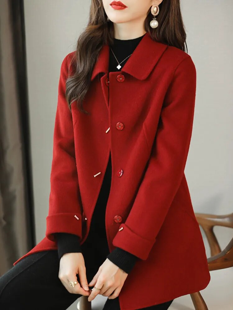 Wool Coat Slim Fashion Women's Office Square Collar Single Breasted Winter Coats