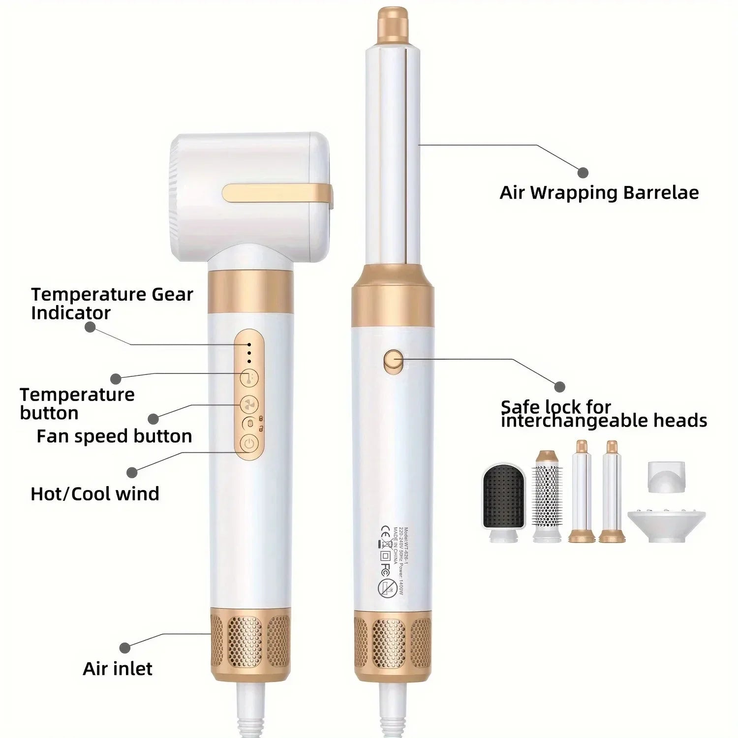 Hair styling tool with labeled parts on a white background