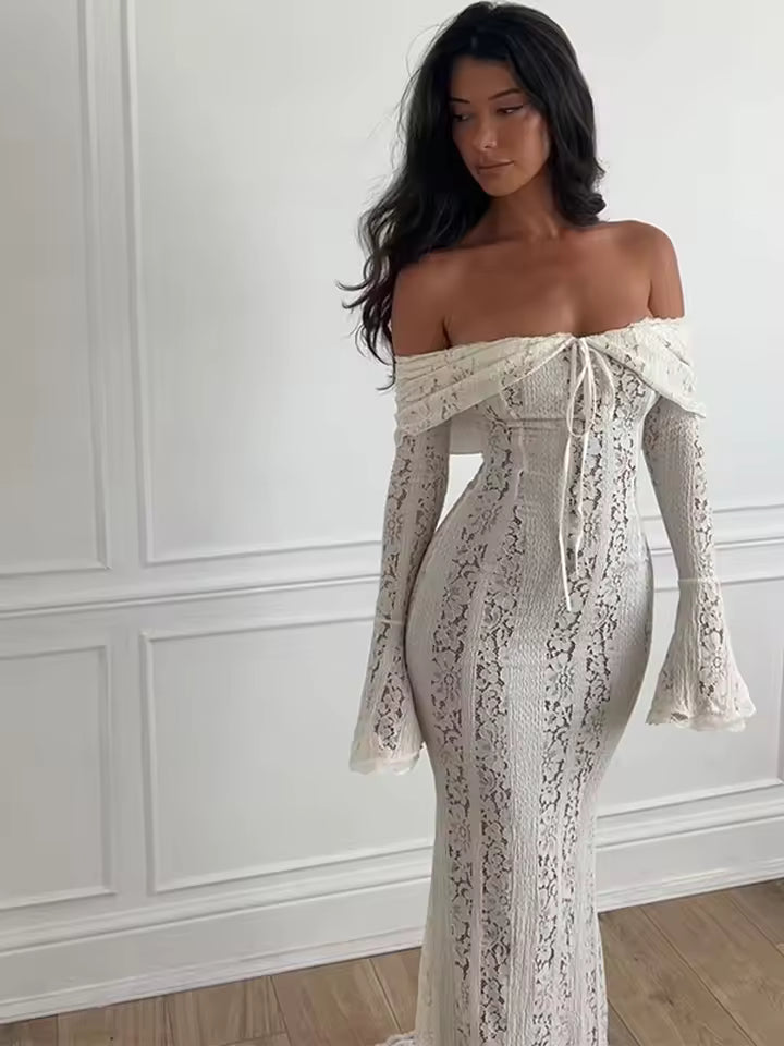 off shoulder maxi dress white