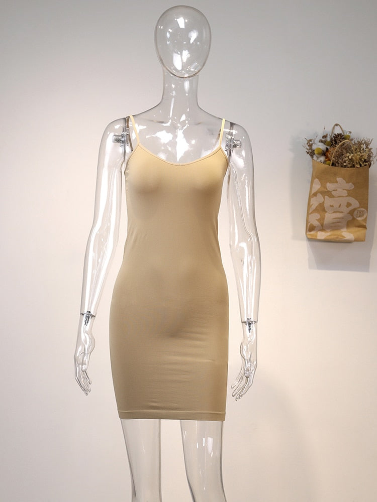 Retro Pink Mini Y2K Bodycon Slip Seamless Dress Spaghetti Strap, Spring Summer Stretch Dress