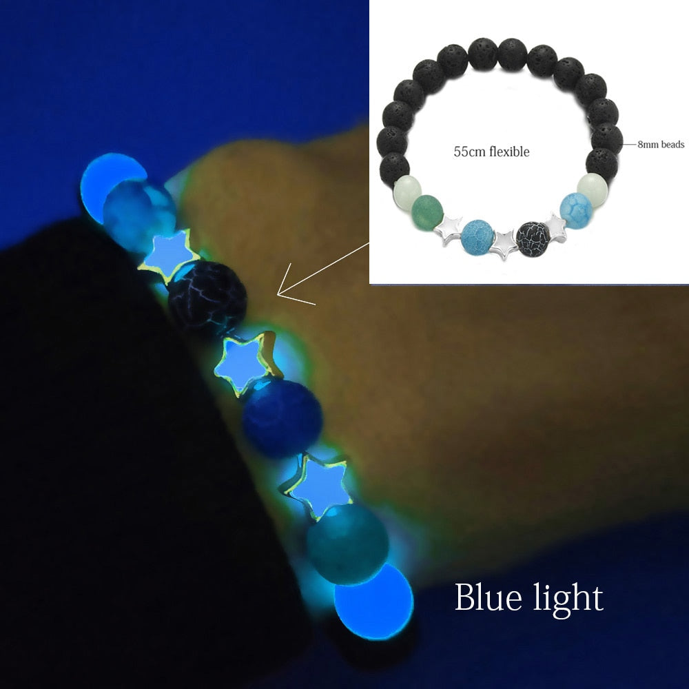 Luminous Glow In The Dark Bracelet Lotus Charm Flower Shaped Charm Bracelet for Women Natural Turquoise Stones Ladies Yoga Prayer Jewelry