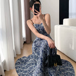 New Fashion Elegant Floral Print Midi Dress Spaghetti Strap Slim A-Line Maxi Chic Dress