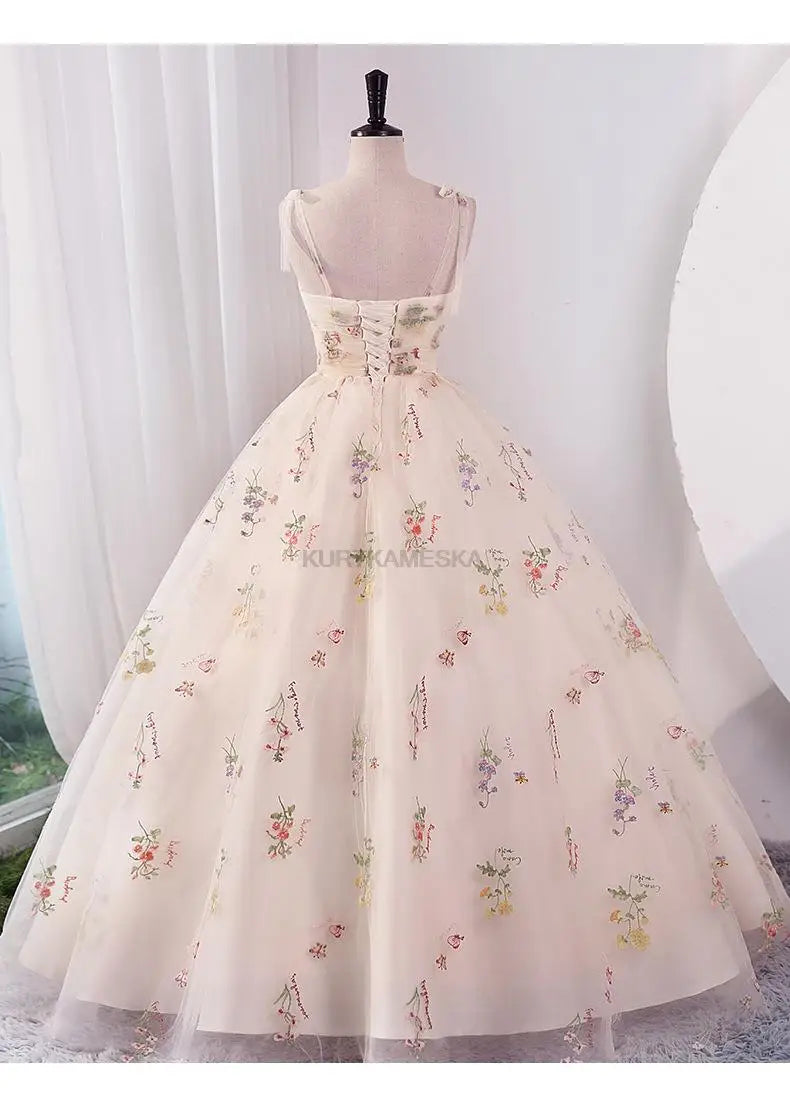 Elegant Floral Embroidered Ball Gown Formal Dress for Prom Wedding Guest