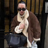 Shearling Jacket Women Faux Lamb Wool Fur Lined Sherpa Collar Winter Warm Casual Coat Fuzzy Aviator