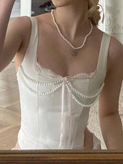 Vintage Fairy Core Corset Top Contrast Bandage Slim Tank Top Cute Sexy Clubwear Y2K Party Vest