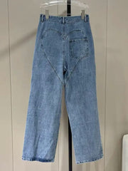 Embroidered  Flare Jeans For Women High Waist Patchwork Button Hollow Out Distressed Wide Leg Denim Jeans