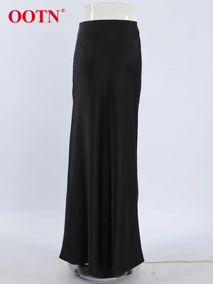 Elegant Satin Black Trumpet Skirts Boutique Fashion High Waist Skirts for Women Office Long Skirt All Seasons