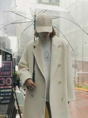 Women's Vintage Long Wool Coat With Belt Solid Double Breasted Chic Winter Overcoat