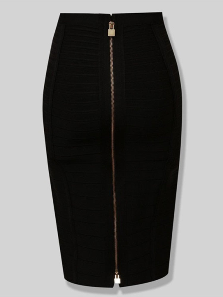 Women's Sexy Bandage Skirt Zipper Detail 16 Color Bodycon Pencil Stretch Midi Skirt