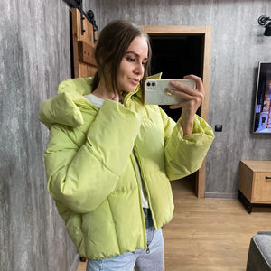 Women's Quilted Winter Jacket Fluffy Hooded Bread Down Jacket Thick Loose Short Puffer Coat Jacket
