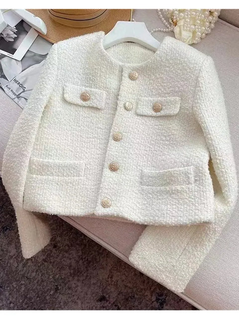 Tweed Jacket Women Chic Short Boutique Fashion Casual Coat Outerwear Spring Autumn Style