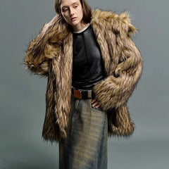 Oversized Luxe Faux Fur Coat with Dramatic High Collar and Satin Lining for Ultimate Winter Warmth and Style Imitation Raccoon Fur