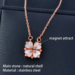 Shamrock Necklace Four Leaf Clover Heart Pendant 4 Crystal Heart Clover Gold Plated Stainless Steel Cubic Zirconia Necklace