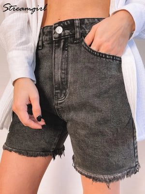 Women's Blue Denim Shorts High Waist Casual Chic Loose Jean Shorts