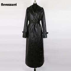 Waterproof PU Vegan Leather Luxury Trench Coat Overcoat For Women