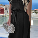 Women's Casual Spring/Summer Midi Dress Short Sleeve Button up Lapel Dress with Pockets Plus Sizes