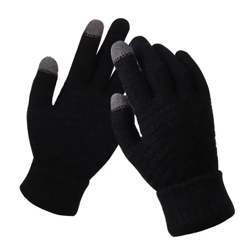 Unisex Warm Winter Touchscreen-Compatible Gloves Stretchy Classical Knit Full Finger Outdoor Cycling Driving Gloves