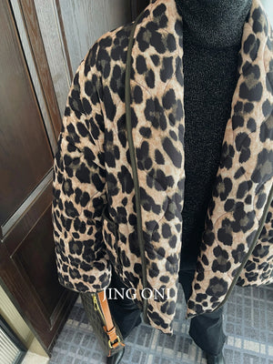 Leopard Short Padded Luxury Winter Jacket Women's Y2K New Fashion Vintage Chic Coat