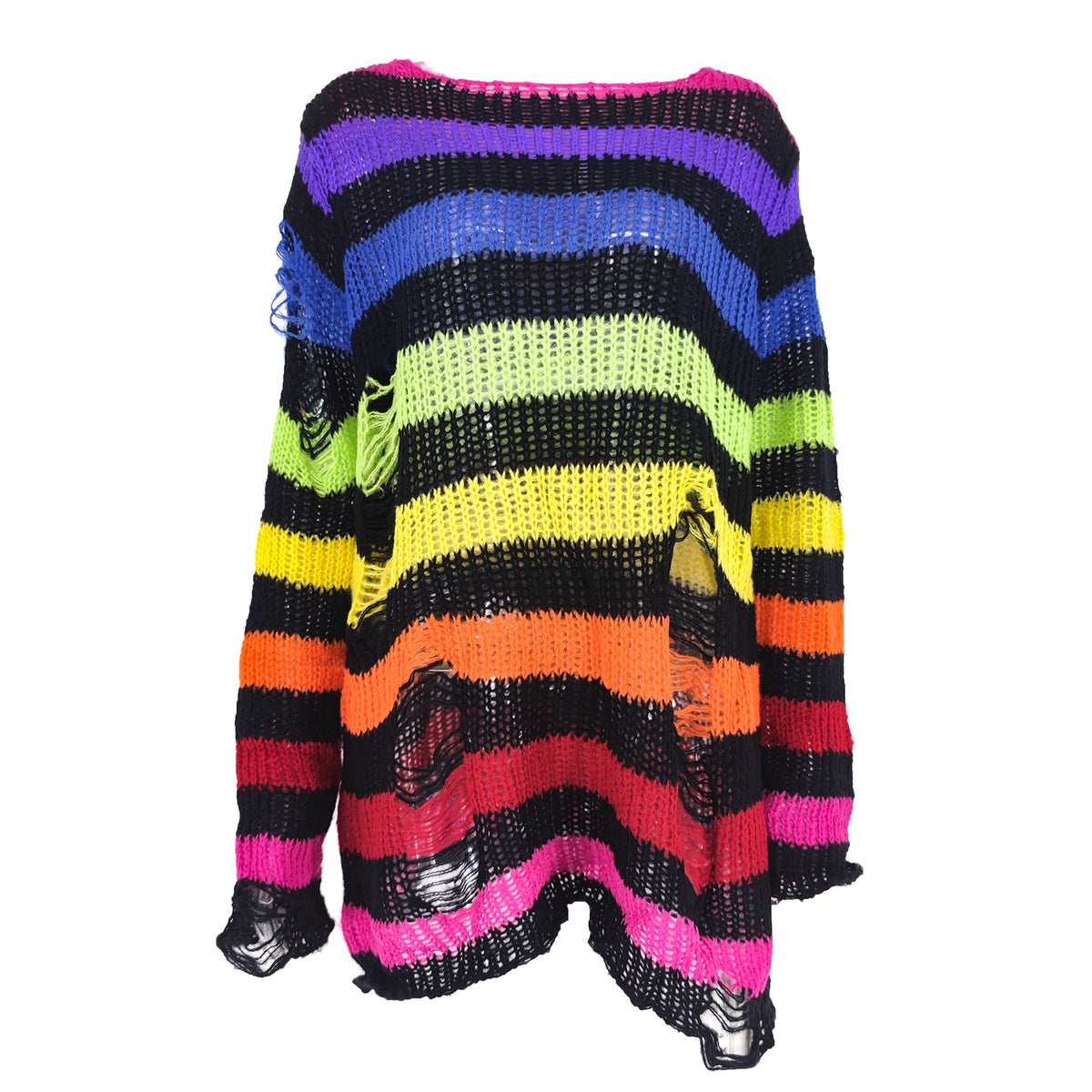Striped Gothic Sweater Unisex Long Loose Hollow Out Hole Distressed Cool Streetwear Fashion