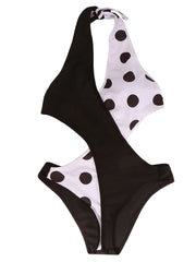 Women's Swimsuit Polka Dot Patchwork Strap One-Piece Bathing Suit V-Neck Swimwear Beachwear
