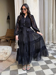 Boho Maxi Dress Women Lace Patchwork Puff Sleeve Long Beach Summer Vacation Bohemian Gown