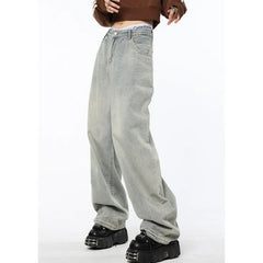 Women's Blue Jeans High Waist Vintage Straight Baggy Denim Pants American Style Streetwear Fashion Wide Leg Denim Trousers