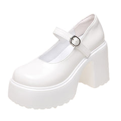 Women's Fashion White Platform Heels Loafers Shoes Casual College Student Shoes Chunky Heels Platform Shoes