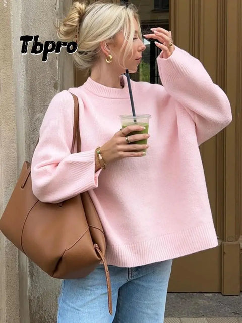 Knit Sweater Women Loose Elegant O-Neck Long Sleeve Pullover Warm Thick Jumper Casual Fashion Top
