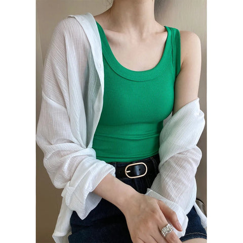 Tank Top Women Ribbed Knit Off-Shoulder Crop Basic Casual Y2K Sport Everyday Fashion Top