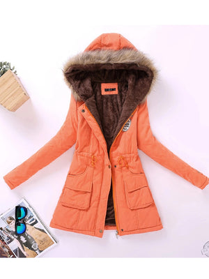 Women's Cotton Wadded Military Style Coat Hooded Fur Jacket