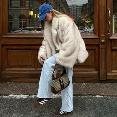 Oversized Gradient Faux Fur Coat Women Fluffy Thick Warm Fall Winter Jacket Open Front Outerwear